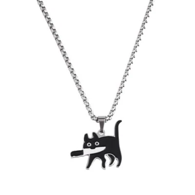 925 Placcato Argento Carino Gatto Nero Stella Donna Animal Collana Pendente Gift - Immagine 1 di 4