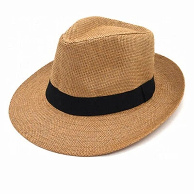 Unisex Verano Panamá Playa Sol Ala Grande Sombrero Gorra Fedora Ala Plana Paja Papel Sombrero Foto 1 de 4