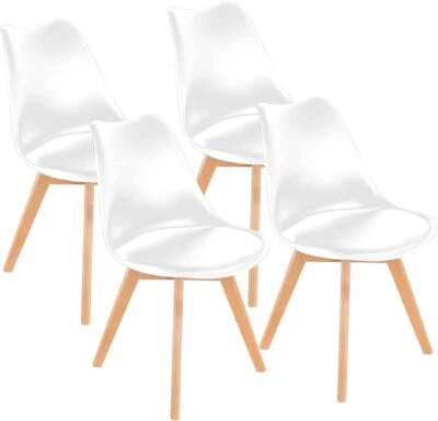 Juego de 4 sillas laterales de comedor DSW modernas de mediados de siglo patas de madera Foto 1 de 4