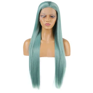 Lace Front Wigs Long Straight Hair for Girl Daily Use Light Green 24" - Picture 1 of 8