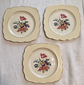Royal Bayreuth Bavaria eckige florale Dessertteller elfenbein, Goldrand 3er Set - Bild 1 von 11