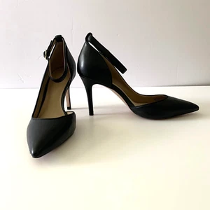 Ann Taylor Leather Point Toe D'Orsay Ankle Strap Heel Pumps 6.5 Black - Picture 1 of 11