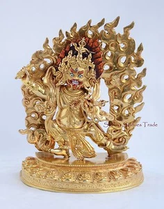 Cara pintada dorada tallada a mano 9,75" Vajrapani cobre estatua Patan Nepal - Imagen 1 de 5