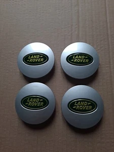 4 X LAND ROVER SILVER AND GREEN CENTRE CAPS 63MM FOR KELLY - Picture 1 of 5