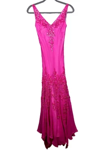 Vintage Scala Silk Beaded Sequin Sleeveless Formal Dress Gown Long Hot Pink XS - Picture 1 of 19