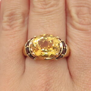 925 Sterling Silver Gold Plated Real Citrine & Red Garnet Ring Size 8