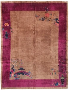 9x12 Antique Art Deco Rug Chinese Rug Beige Walter Nichols Rug Purple 277x348cm - Picture 1 of 14