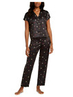 INC International Concepts Women Medium Star Black Matte Satin Pajama Set