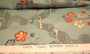 Myrtil by Charles Burger Baumwolle Leinen Stoff Paris Designer 66" L grün geblümt - Bild 1 von 4