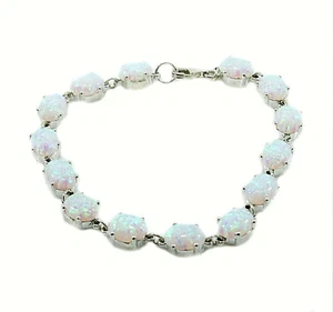 Pulsera de ópalo sintético de plata esterlina con conjunto de piedras ovaladas CAJA DE REGALO - Imagen 1 de 1