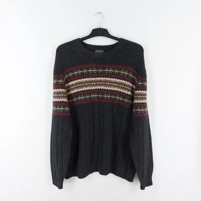Lands' End Men's Size Large (Fits XL) Grey Red Fair Isle 100% Lambswool Jumper - Image 1 of 4