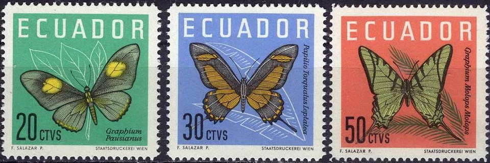 Mariposas nativas Ecuador 1961 MNH (SC# 680-682) Foto 1 de 1