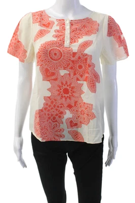 Женский абстрактный топ Jason Wu с коротким рукавом декольте белый оранжевый размер 0 - Изображение 1 из 4
