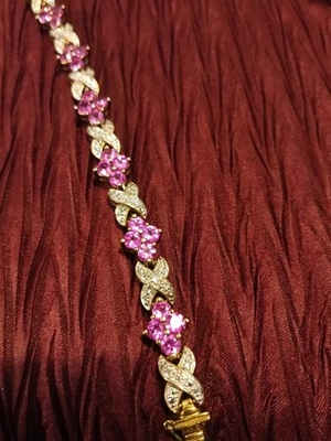 Ross Simons 复古纯银 925 红宝石钻石手链 7.5 — 第 1/4 张图片