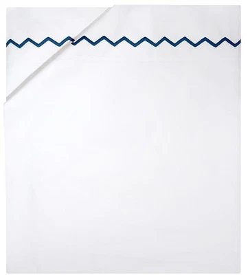 NWT Yves Delorme White Flat Sheet 70x116" Sapphire Blue Zigzag Embroidery France - Image 1 of 4