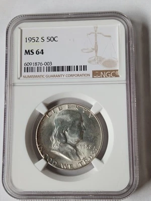 US FRANKLIN HALF DOLLAR, 1952-S, NGC MS 64 - Image 1 of 4