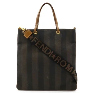 Fendi Pecan Tote Bag Handbag 2Way Shoulder Pvc Leather Khaki Brown Black Gold Ha - Picture 1 of 9