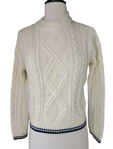 Vineyard Vines Preppy Fisherman Sweater Girls Size L Marshmallow Cream And Navy - Picture 1 of 7