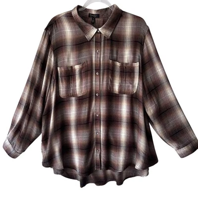 Jessica Simpson Flannel Shirt Plus Size 2X Ombre Plaid Long Sleeves Button Up - Image 1 of 4