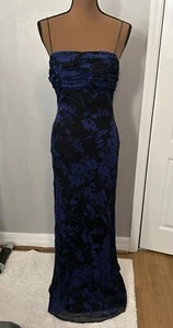 CLIQUE NY Blue And Black Floral Lined Chiffon Beaded Strap Gown Sz 6 - Picture 1 of 5