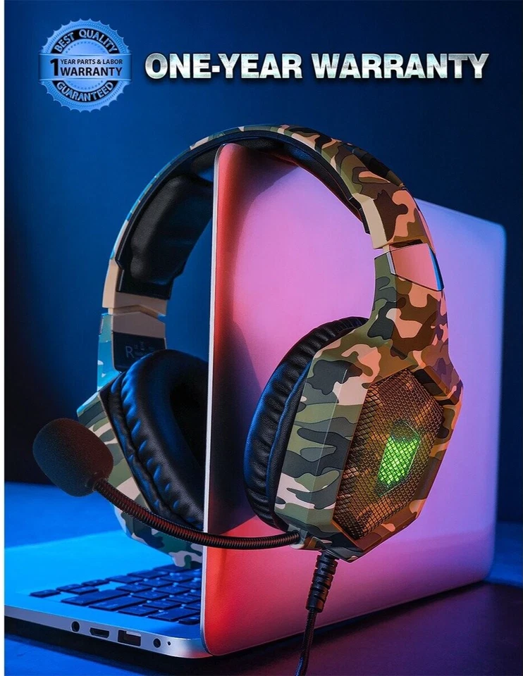 LED Gaming Headphones for PC Headset with Noise Canceling Over Ear Headset & mic - Image 1 of 4