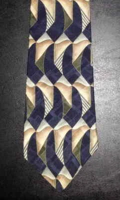 Corbata Gianfranco Ruffini seda azul marino oliva tostado blanco diseño geométrico nueva en caja t3749  Foto 1 de 4