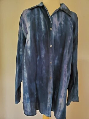 Mens long sleeve cotton linen SHIRT white navy blue tie dyed beach summer XXL XL - Image 1 of 2