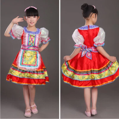 Girl Folk Dress Costume Russian Ethnic Traditional Short Sleeve Dance Party - Image 1 of 4