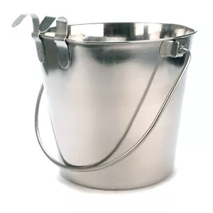 800107 Stainless Steel 2 Quart Flat Sided Food Water Bucket Pail Dog Kennel Farm - Picture 1 of 1