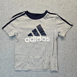 Adidas T-Shirt Youth Boy Size 5 Gray Graphic Print Stripes Cotton - Picture 1 of 7