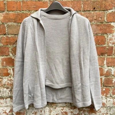 Max Mara Wool Knit Twin Set Women’s Medium Grey Cardigan & Top Made In Italy - Image 1 of 4