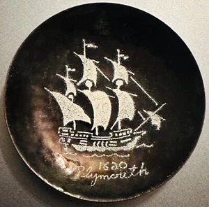 Vintage Plymouth Massachusetts Handmade Copper Plate 4” Ship Souvenir - Picture 1 of 3