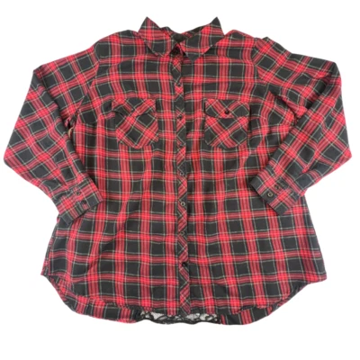 Hot Topic Camisa Gótica Grunge Dividida Con Botones 2X Roja Negra A Cuadros Encaje Espalda Foto 1 de 4