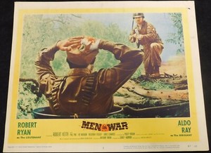 Men In War 1957 Original Color 11x14 Vintage Lobby Card Robert Ryan and Aldo Ray