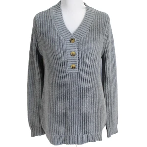 Blair Shaker Henley maglione donna taglia S grigio tinta unita scollo a V maglione maglia grossa - Foto 1 di 7