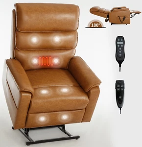 Lay Flat Dual Motor Power Lift Recliner for Elderly Big Man with Massage & Heat - Picture 1 of 10