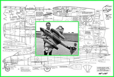 Model Airplane Plans (RC): Gloster Meteor F Mk.8 Scale 56" twin .45s ducted fans - Image 1 of 4