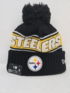 Pittsburgh Steelers New Era 2024 Sideline Cuffed Knit Hat with Pom - Black - Picture 1 of 5