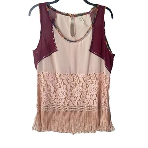 Gimmicks x BKE Buckle Lace Trim Boho Fringe Western Tank Top Size L - Picture 1 of 5