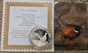 Moneda de coleccionista a prueba de plata de pájaro juego faisán tierras altas cuello anillo norteamericano - Imagen 1 de 7