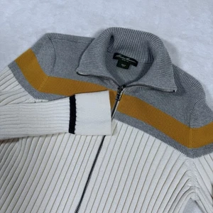 Eddie Bauer Full Zip Cardigan Sweater Womens Large Y2K Preppy Striped Rib Knit - Picture 1 of 7