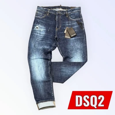DSQ2 Men's Slim Fit Cool Guy Stretchy Ripped Washed Dark Blue Jeans - Image 1 of 3