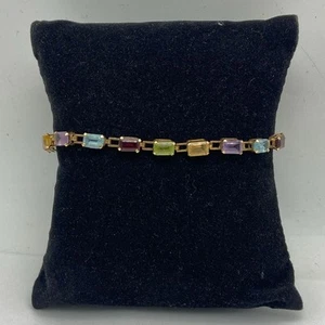 10K Gold Multicolor Gemstone Link 7.5" Bracelet 5.3g - Picture 1 of 7