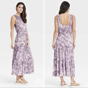 Knox Rose Purple Tie Dye Tiered Scoop Back Tank Maxi Dress Size Medium NWOT - Picture 1 of 11
