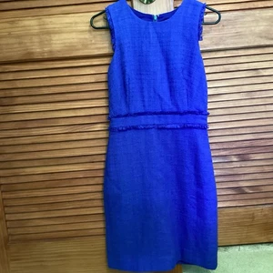 J Crew Dress Womens Size 0 Tweed Fringe Cobalt Blue Sheath - Picture 1 of 3