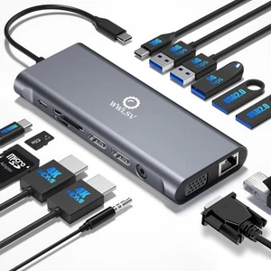 Laptop Docking Station Triple Display – 14-in-1 USB C Hub with Dual 4K HDMI, ... - Picture 1 of 9