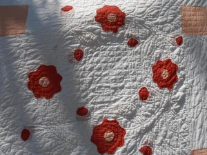 Antique Durham Quilt Appliquéd Red Flower Cotton Batted Hand Stitched 74 X 80 - Bild 1 von 17