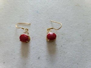 Gold over STERLING SILVER 925 ESTATE INDIA SAM RUBY? Earrings  - Picture 1 of 6