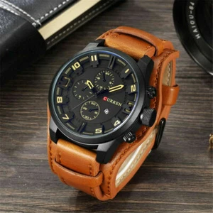 CURREN Men Quartz Watch Top Brand Casual Leather Strap Male Calendar Wristwatch - Picture 1 of 15
