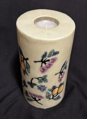 6” Decorated Yellow Green Jade Candle Fruits And Flowers 70 Hour Burn Time - Image 1 of 4